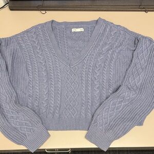 Aeropostale Blue V-Neck Cable Knit Cropped Sweater size XL